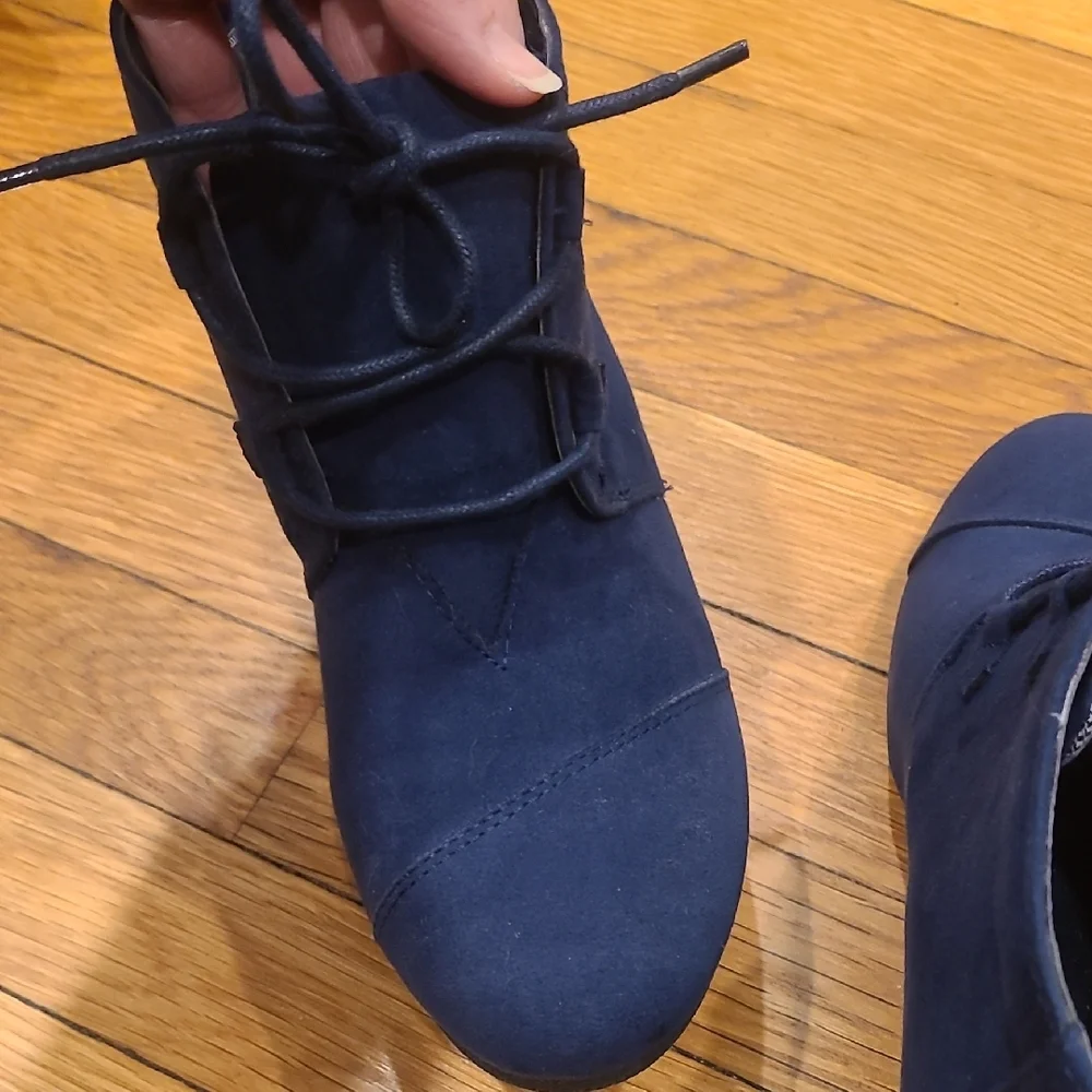 Navy Wedge Ankle Boots Size 8 1/2